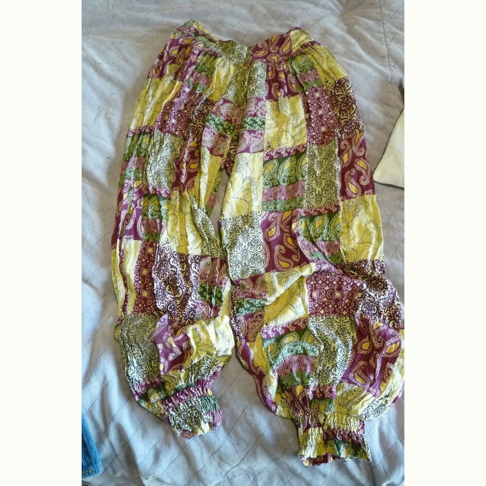 Harem Pants with pockets from Thailand Ethnic Folk Patchwork paisley print S-M